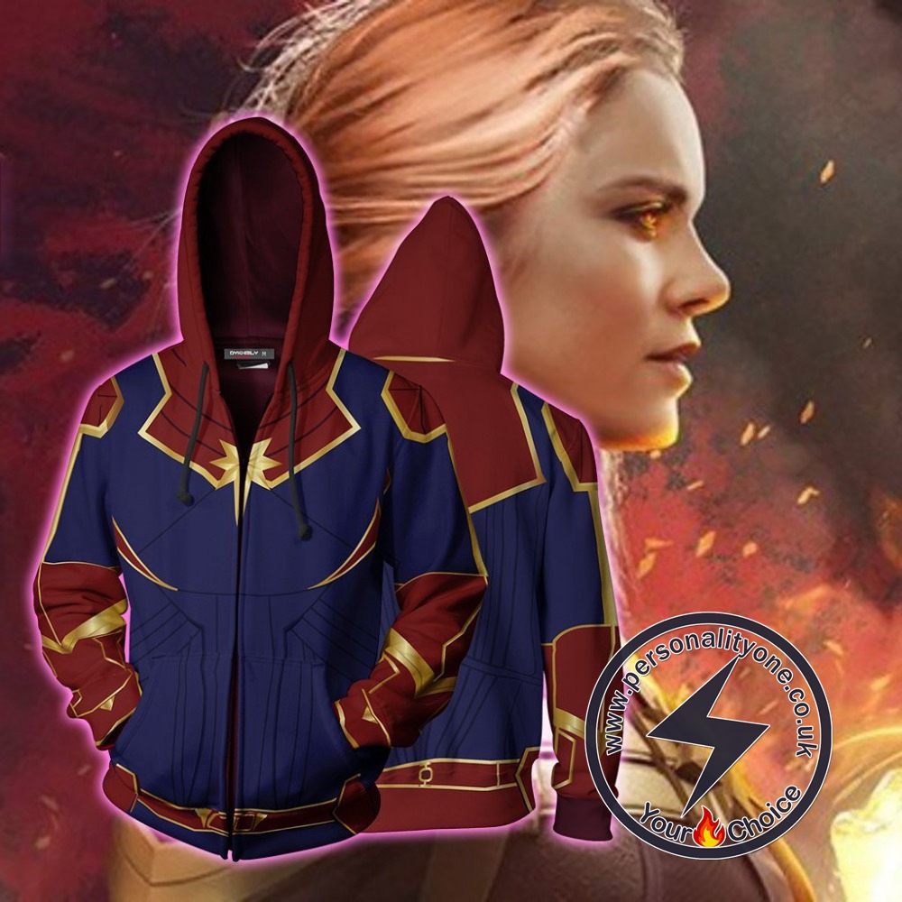 Captain Marvel Cosplay Costume Carol Danvers-Captain Marvel Zip Up Hoodie